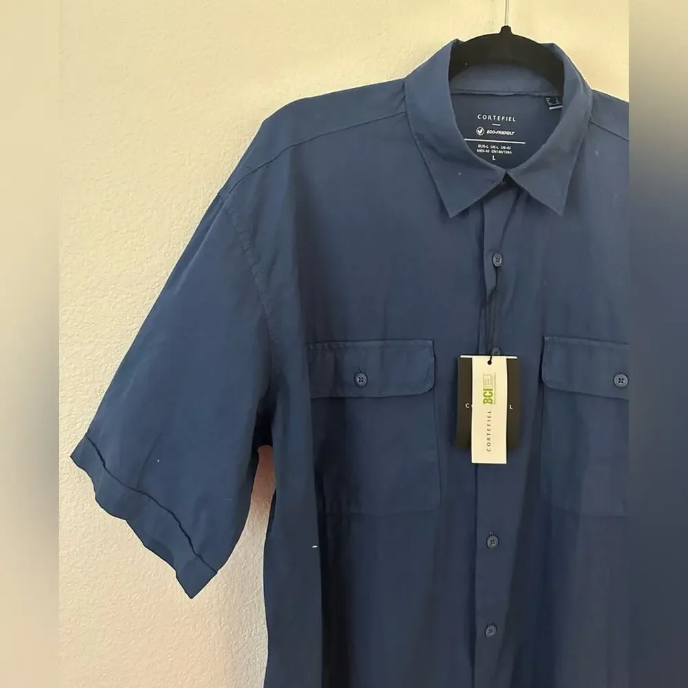 NWT Cortefiel Men's Blue Short Sleeve Shirt